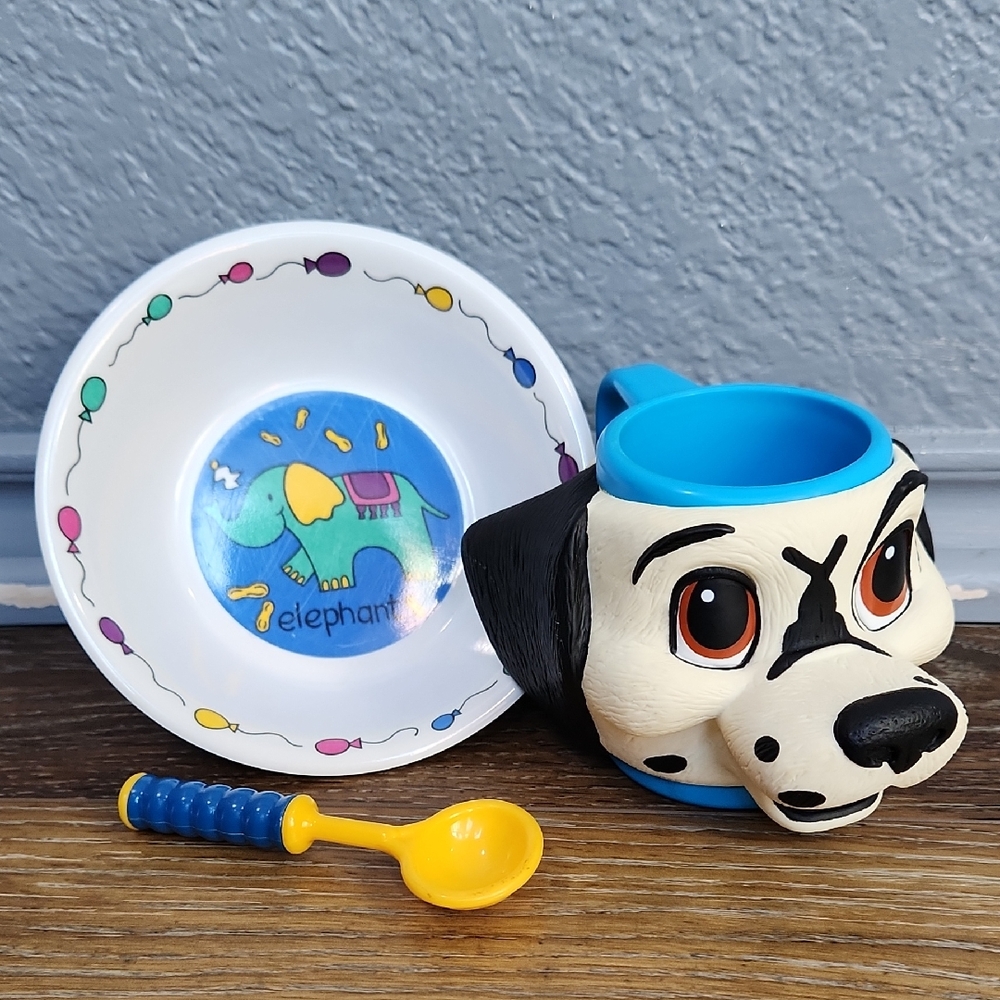Disney Applause Dalmatian Cup Elephant Bowl Spoon Dining Set